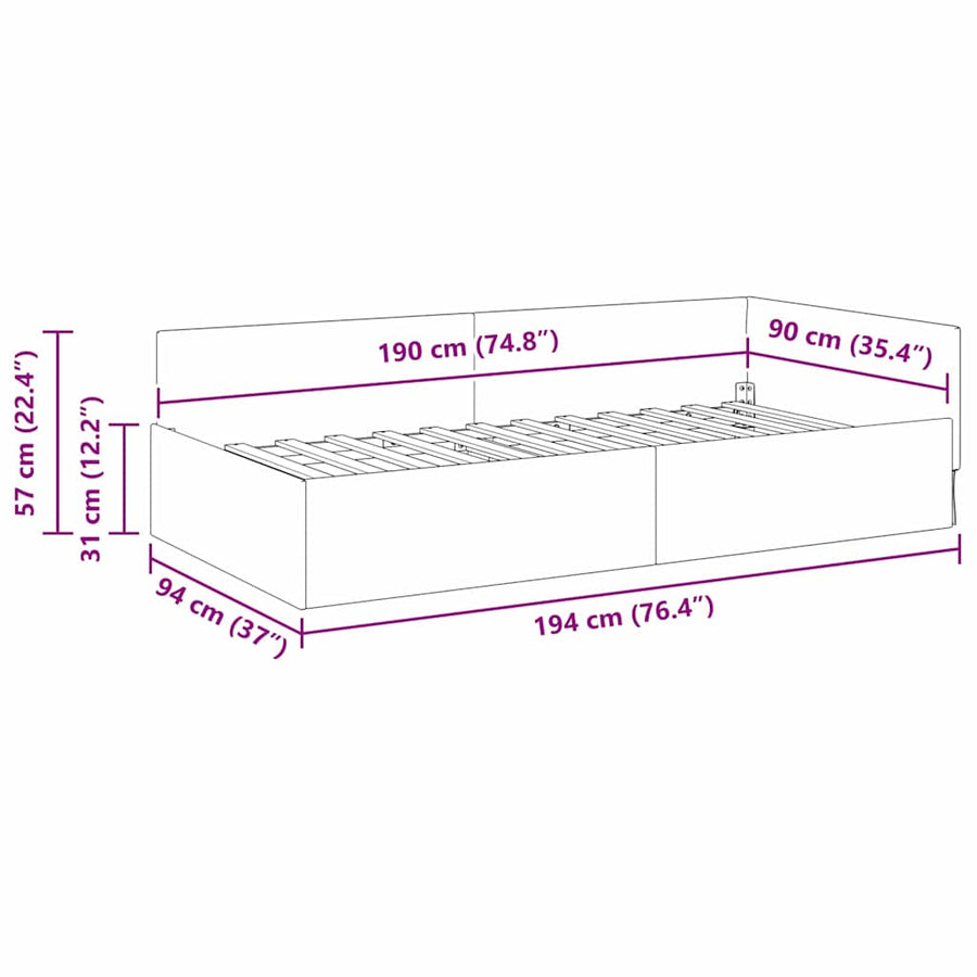 Corner Bed Frame Dark Grey 90 x 190 cm Fabric