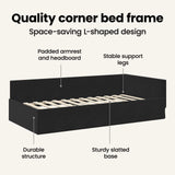 Corner Bed Frame with Headboard Black 90 cm x 190 cm Velvet - Low Angle