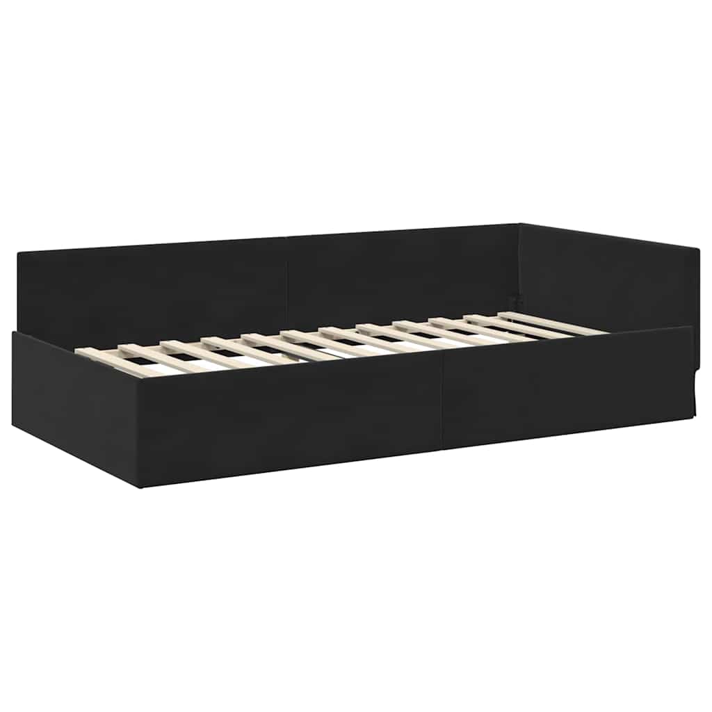 Corner Bed Frame with Headboard Black 90 cm x 190 cm Velvet