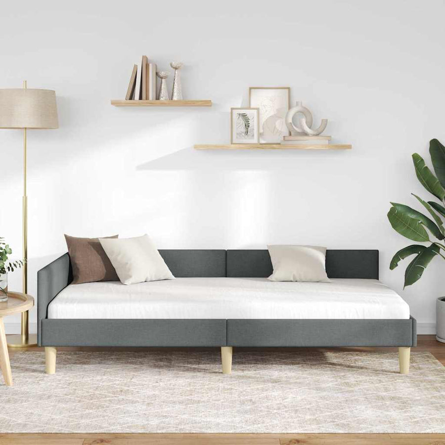Corner Bed Frame Dark Grey 90 x 190 cm Fabric