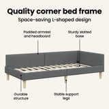 Corner Bed Frame with Headboard Dark Grey 90 x 190 cm Fabric - Low Angle