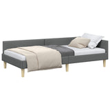 Corner Bed Frame with Headboard Dark Grey 90 x 190 cm Fabric