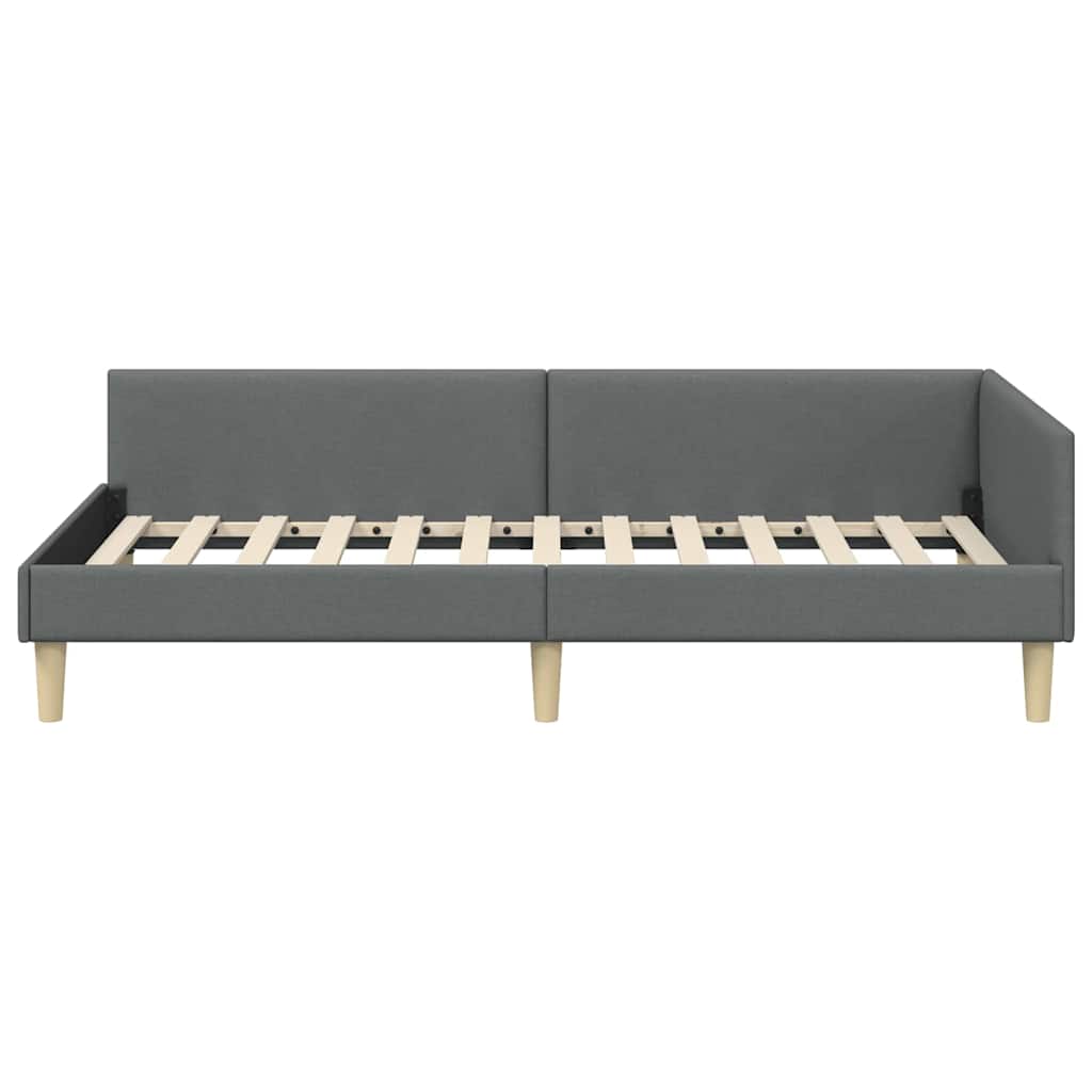 Corner Bed Frame with Headboard Dark Grey 90 x 190 cm Fabric
