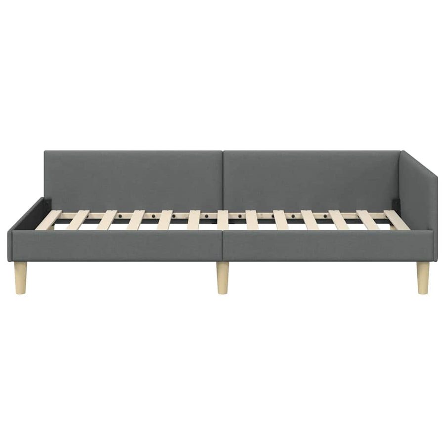 Corner Bed Frame with Headboard Dark Grey 90 x 190 cm Fabric