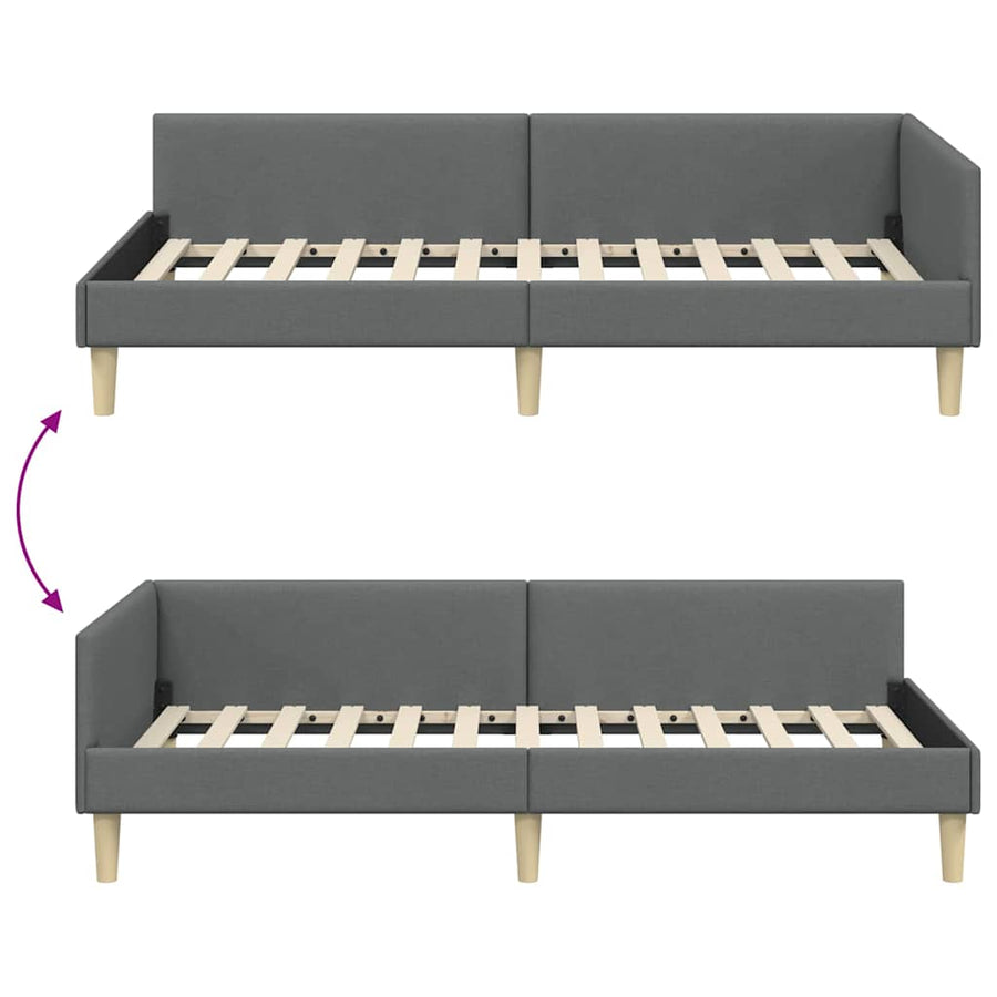 Corner Bed Frame Dark Grey 90 x 190 cm Fabric