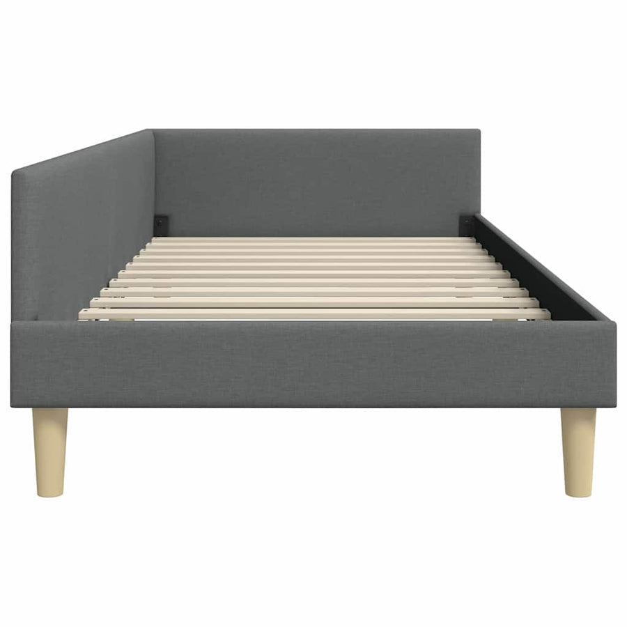 Corner Bed Frame with Headboard Dark Grey 90 x 190 cm Fabric