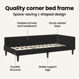 Corner Bed Frame Black 90 cm x 190 cm VelvetandPlywood