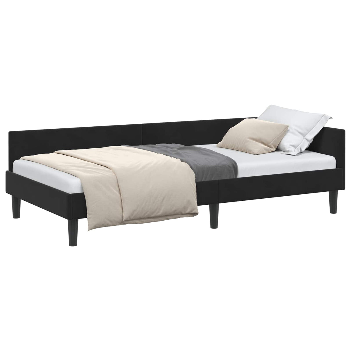 Corner Bed Frame Black 90 cm x 190 cm VelvetandPlywood