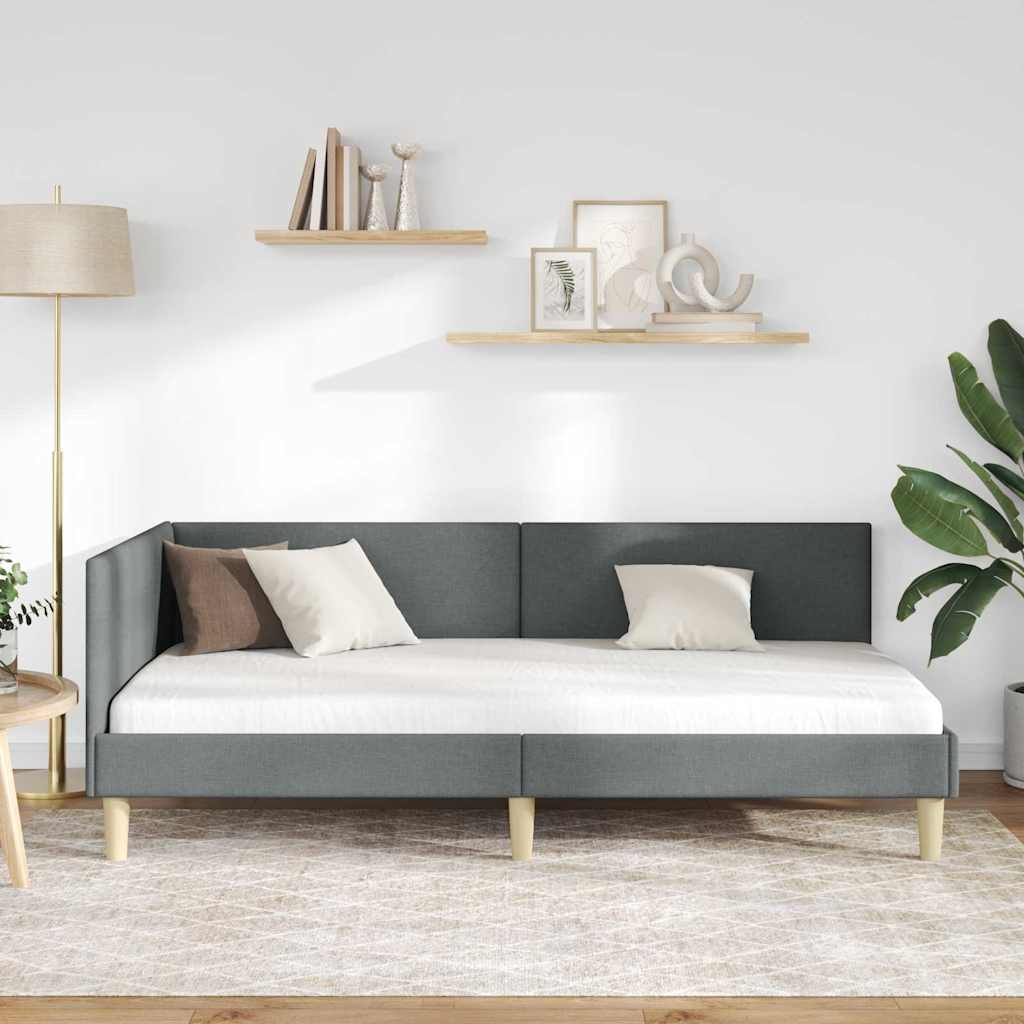 Corner Bed Frame Other with Headboard Dark grey 90 x 190 cm