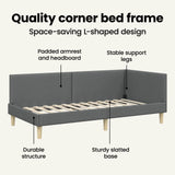 Corner Bed Frame Dark Grey 90 cm x 190 cm Fabric and Plywood - Low Angle