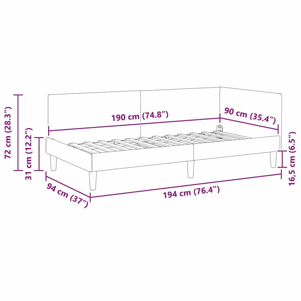 Corner Bed Frame Other with Headboard Dark grey 90 x 190 cm
