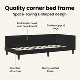 Corner Bed Frame with Headboard Black 90 cm x 190 cm Velvet