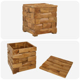Storage Stool Brown 40 x 40 x 45 cm Solid Teak Wood - Low Angle