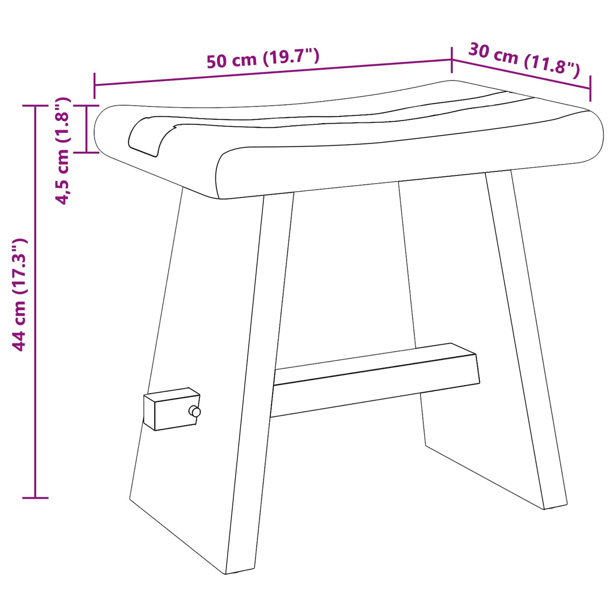 Shower Stool Natural 50 x 30 x 44 cm Solid Suar Wood