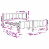 Bed frame Brown and dark grey 150 x 200 cm Solid pine wood - Extra Image