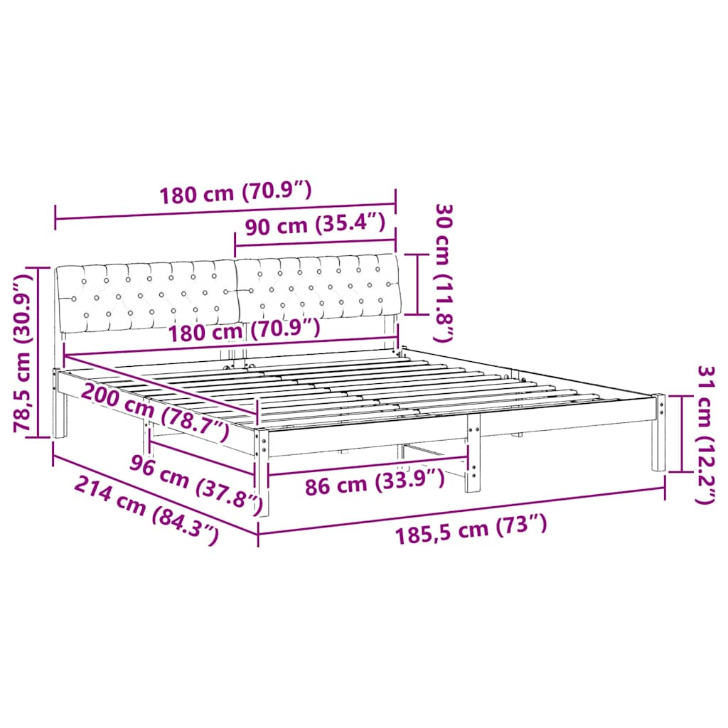 Bed frame Brown and dark grey 180 x 200 cm Solid pine wood