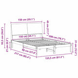 Bed frame Brown and dark grey 150 x 200 cm Solid pine wood - Extra Image