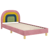 Kids'Bed Frame with Headboard Pink 90 x 190 cm Velvet - Top-Down View