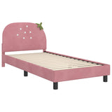 Kids'Bed Frame with Headboard Pink 90 x 190 cm Velvet - Top-Down View
