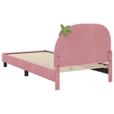 Kids'Bed Frame with Headboard Pink 90 x 190 cm Velvet - Close-Up Angle