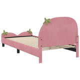 Kids'Bed Frame with Headboard Pink 90 x 190 cm Velvet - Close-Up Angle