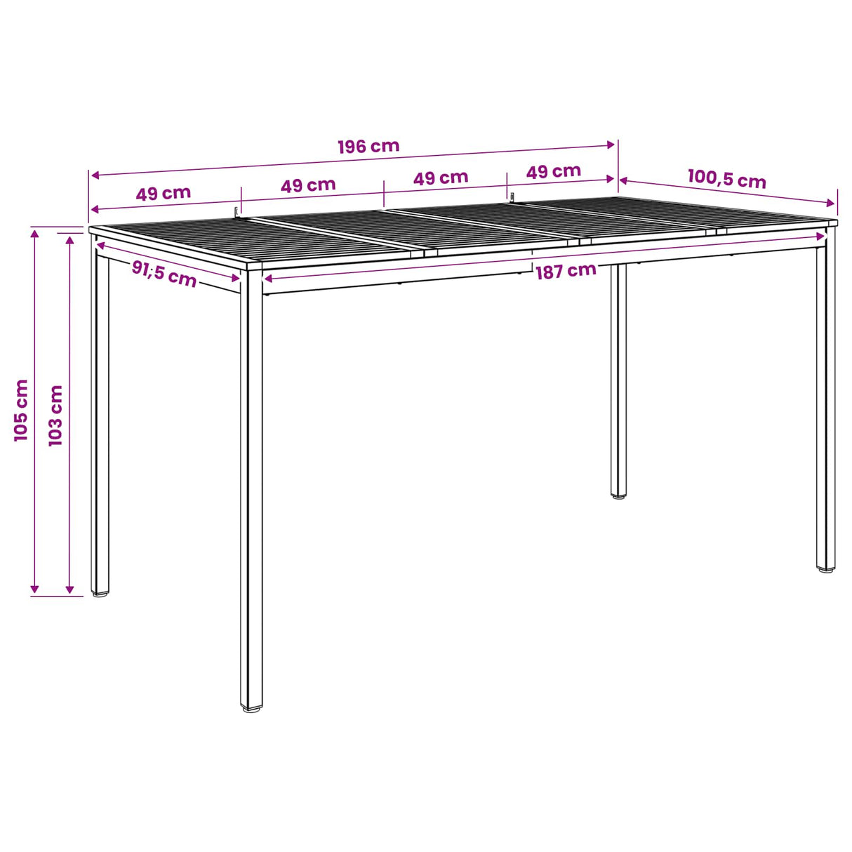 Garden Bar Table Natural and Black 196 x 100.5 x 105 cm