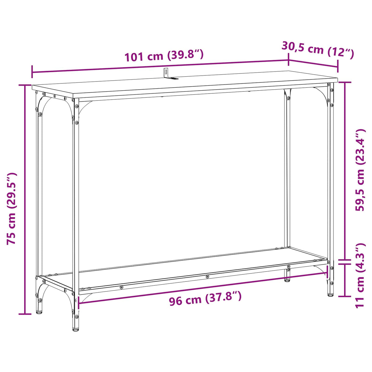 Console Table Black oak 101 x 30.5 x 75 cm Engineered wood