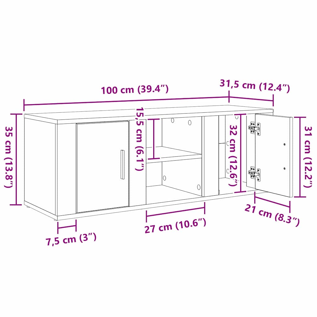 TV Cabinet 100 x 31,5 x 35 cm Black Oak Engineered Wood