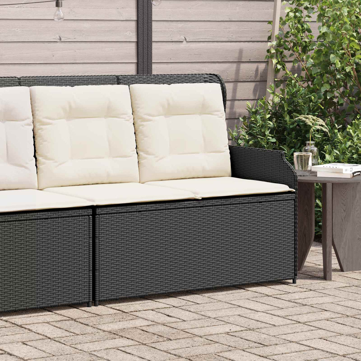 Garden Bench 2-Seaters Black and Cream White Poly Rattan