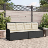 Garden Bench 2-Seaters Black and Cream White Poly Rattan