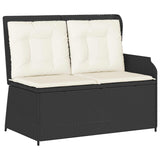 Garden Bench 2-Seaters Black and Cream White Poly Rattan - Front View