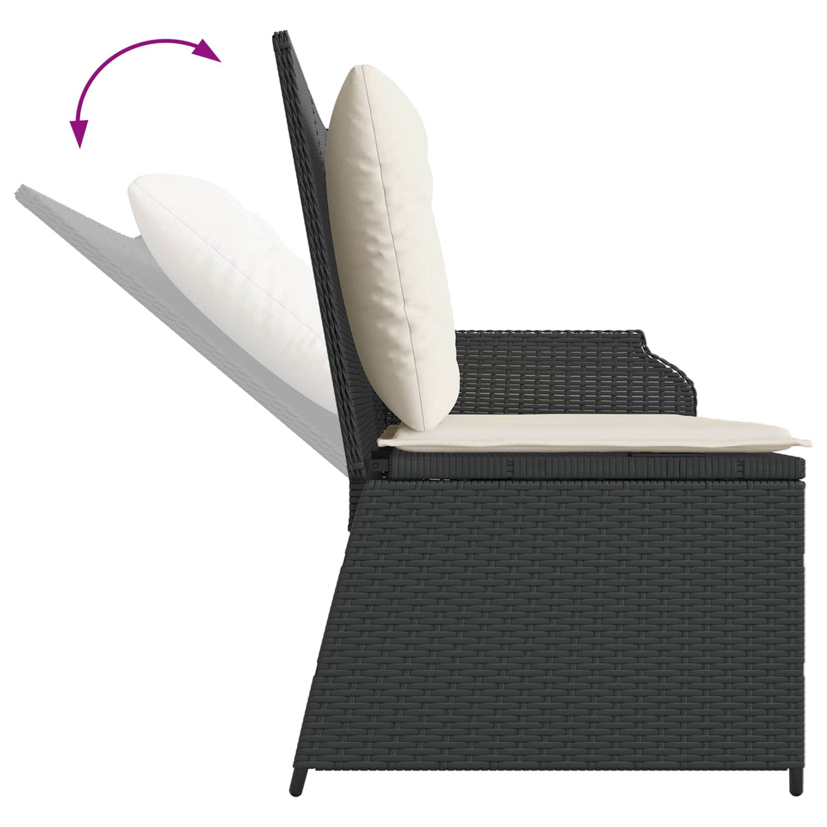 Garden Bench 2-Seaters Black and Cream White Poly Rattan