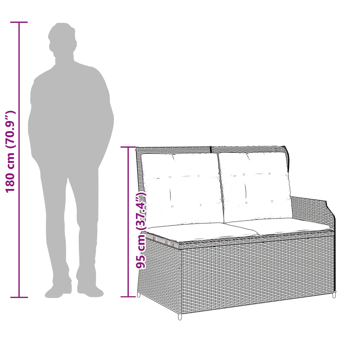 Garden Bench 2-Seaters Black and Cream White Poly Rattan
