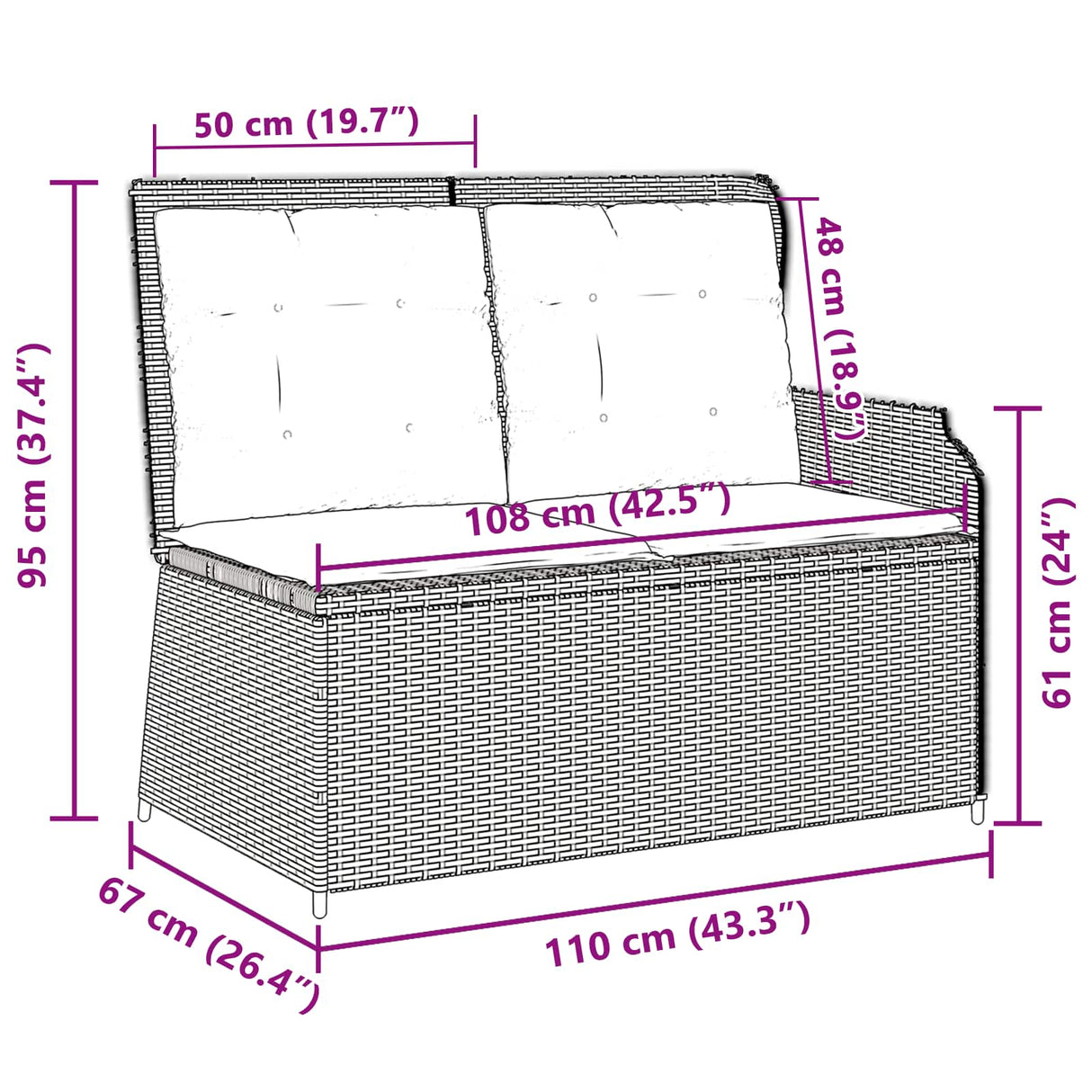 Garden Bench with Cushion Grey Poly rattan