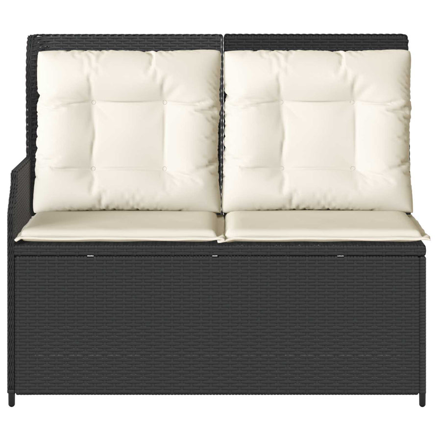 Garden Bench with Cushion Black Poly rattan
