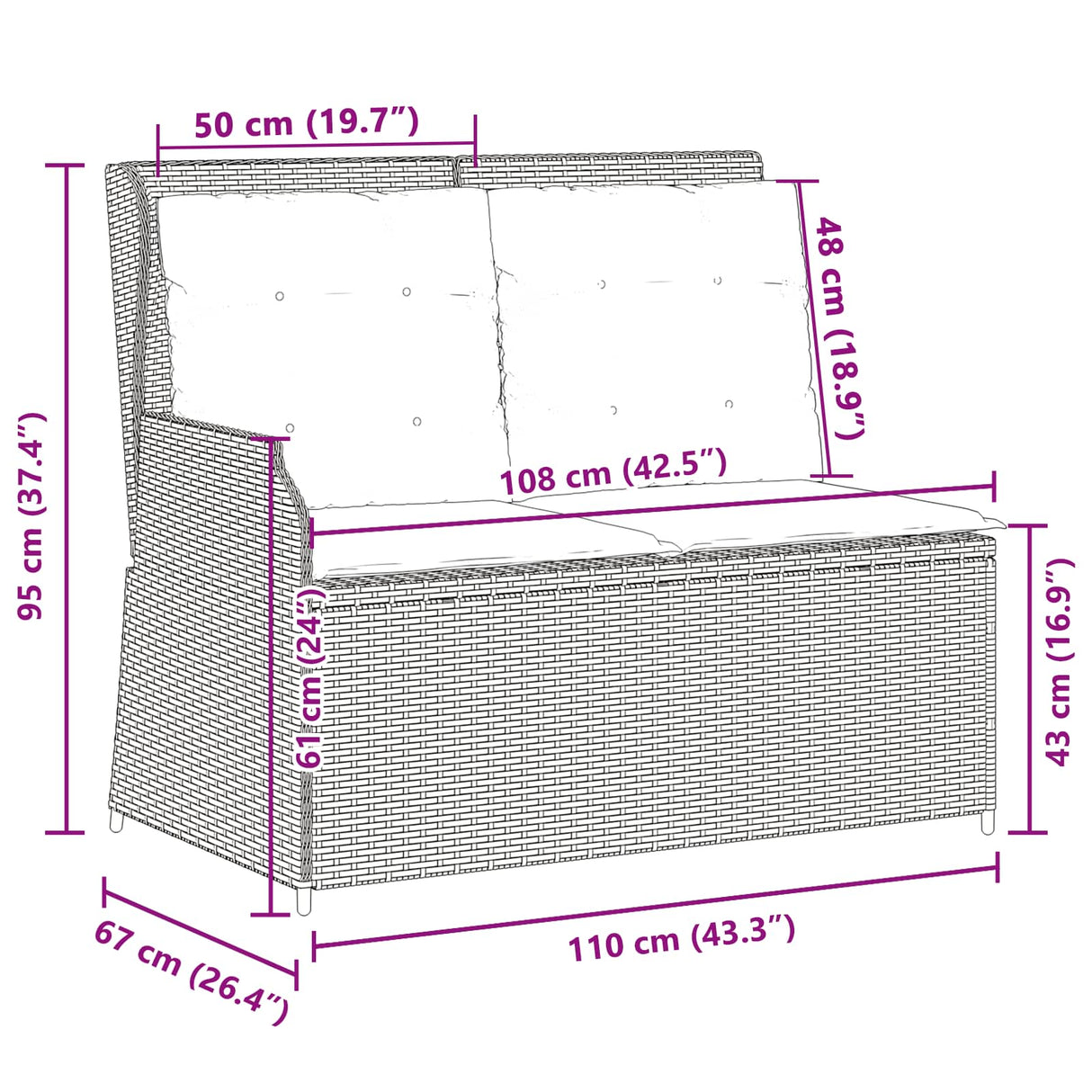 Garden Bench with Cushion Grey Poly rattan