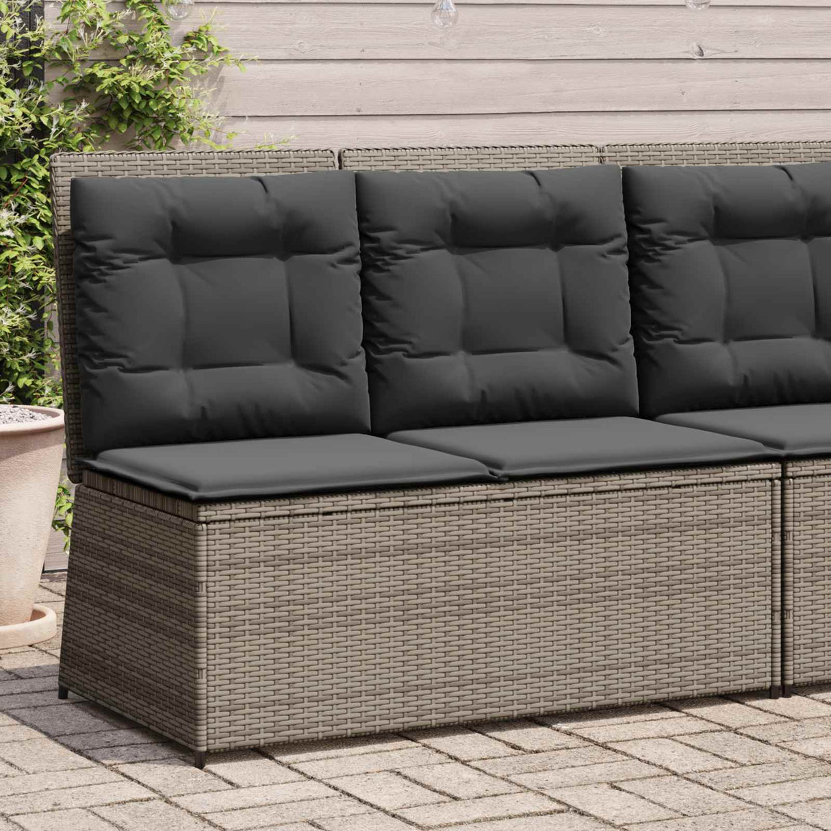 Garden Bench with Cushion Grey Poly rattan