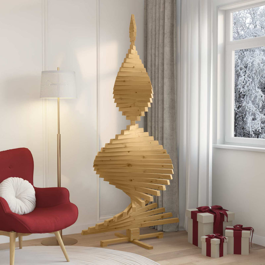 Wooden Christmas Tree KOTKA 210 cm Solid pine wood Brown