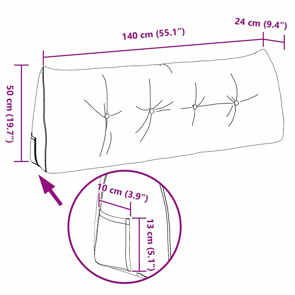 Back Pillow Dark Grey 140 x 24 x 50 cm Fabric