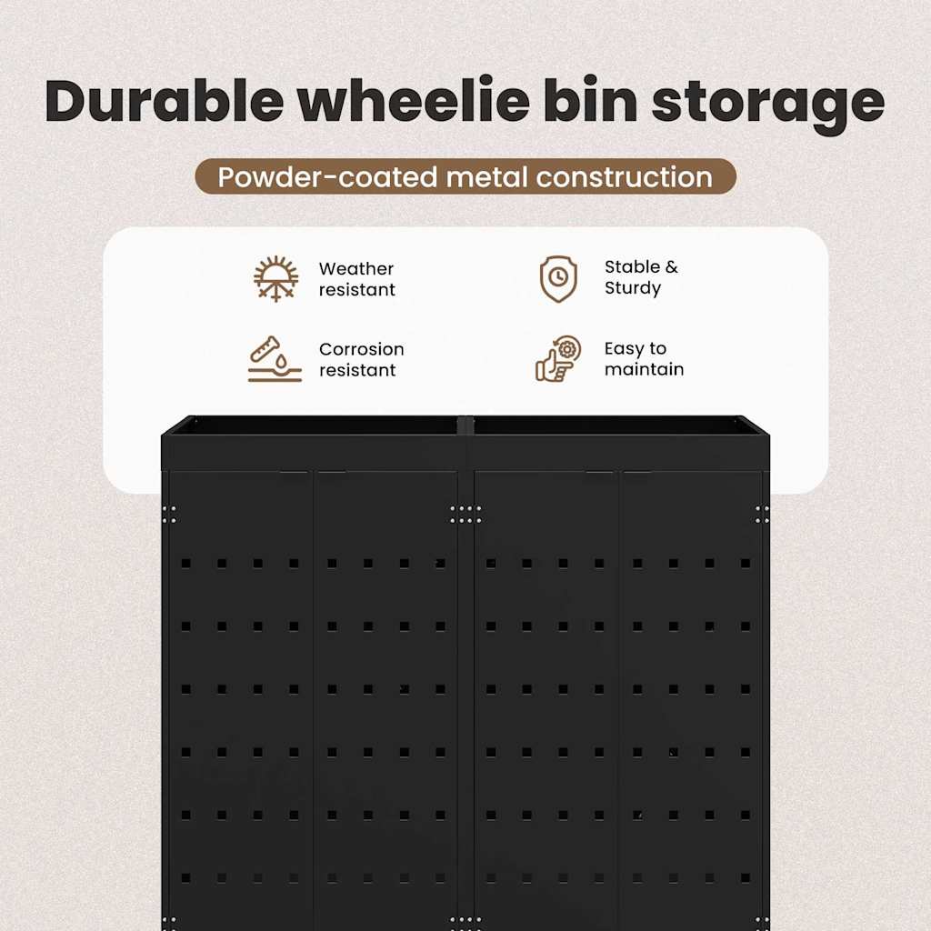 Wheelie Bin Storage for 2 Bins Black 136 x 77,5 x 121,5 cm