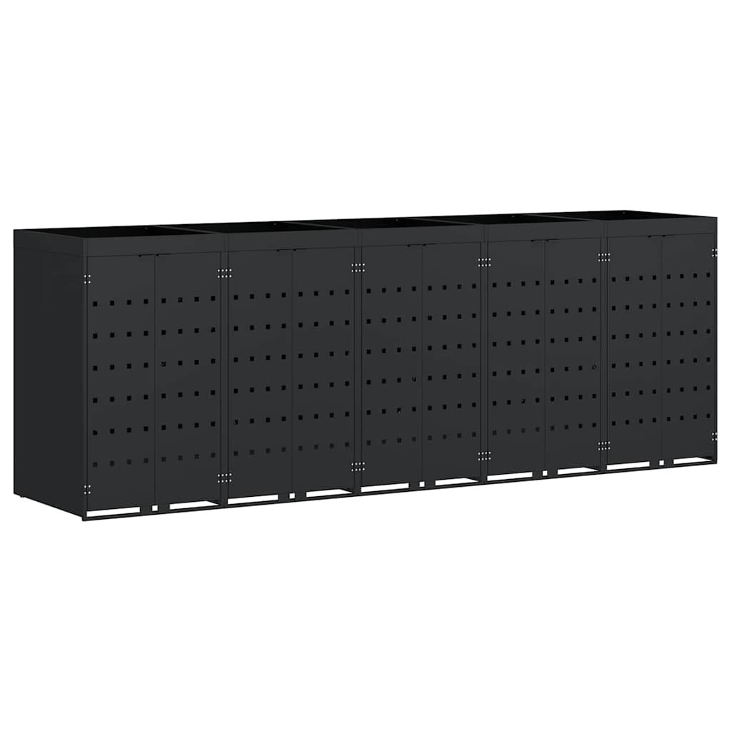 Wheelie Bin Storage for 5 Bins Black 340 x 77,5 x 121,5 cm