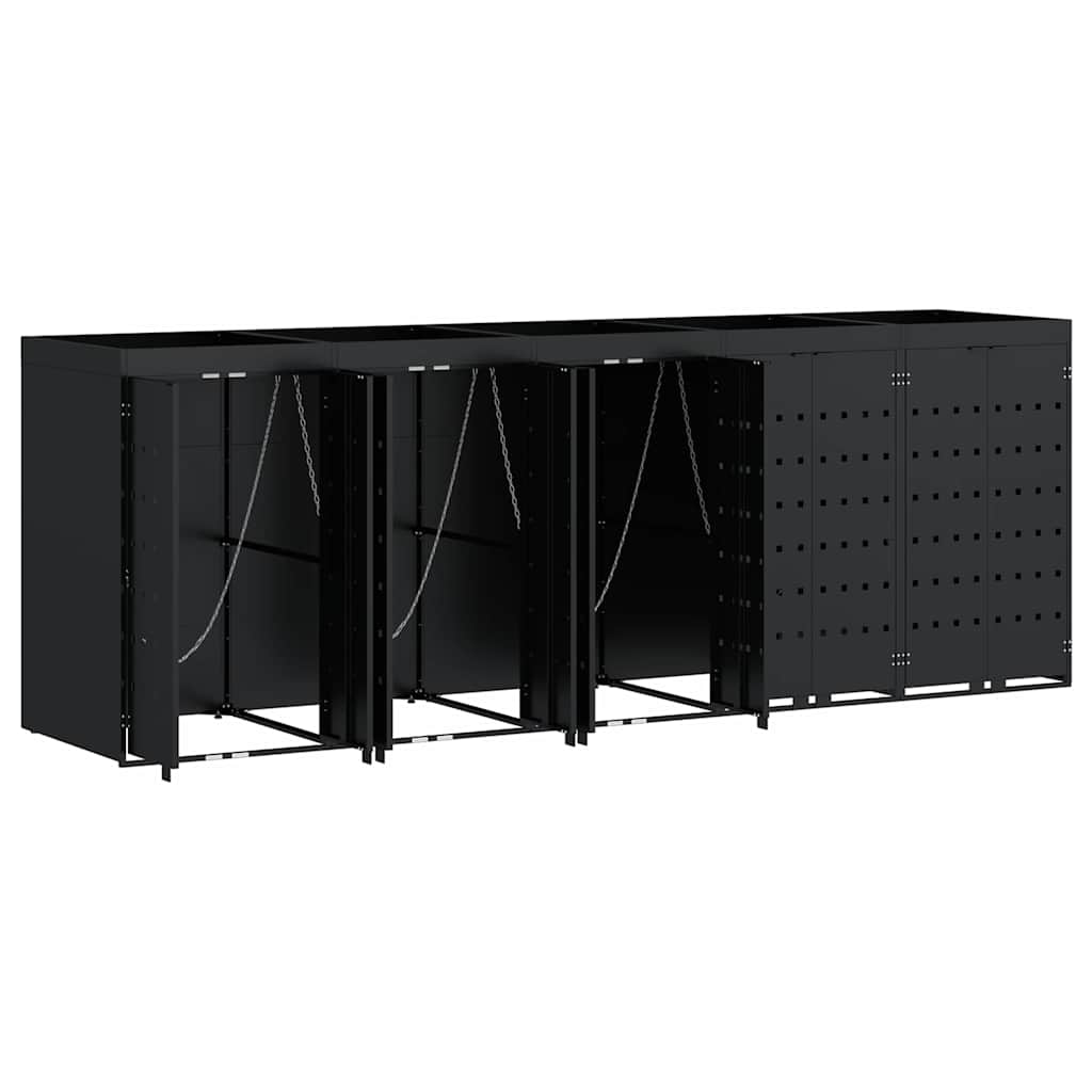 Wheelie Bin Storage for 5 Bins Black 340 x 77,5 x 121,5 cm