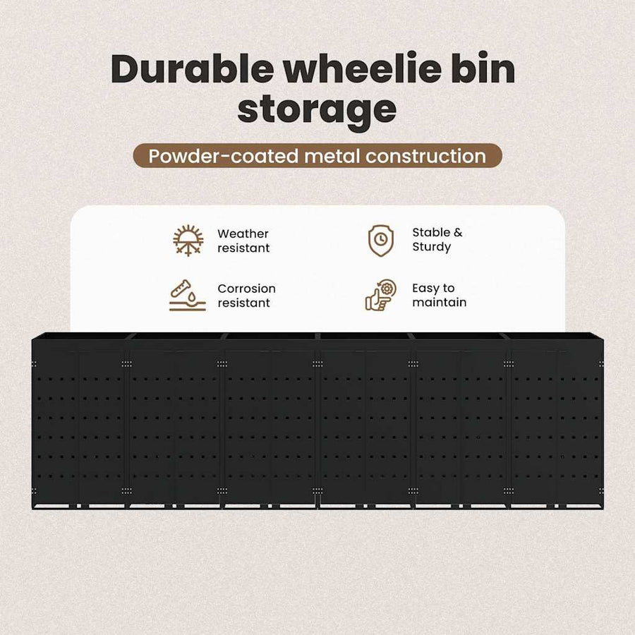 Wheelie Bin Storage for 6 Bins Black 408 x 77,5 x 121,5 cm