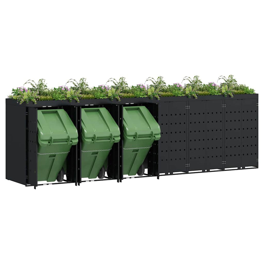 Wheelie Bin Storage for 6 Bins Black 408 x 77,5 x 121,5 cm