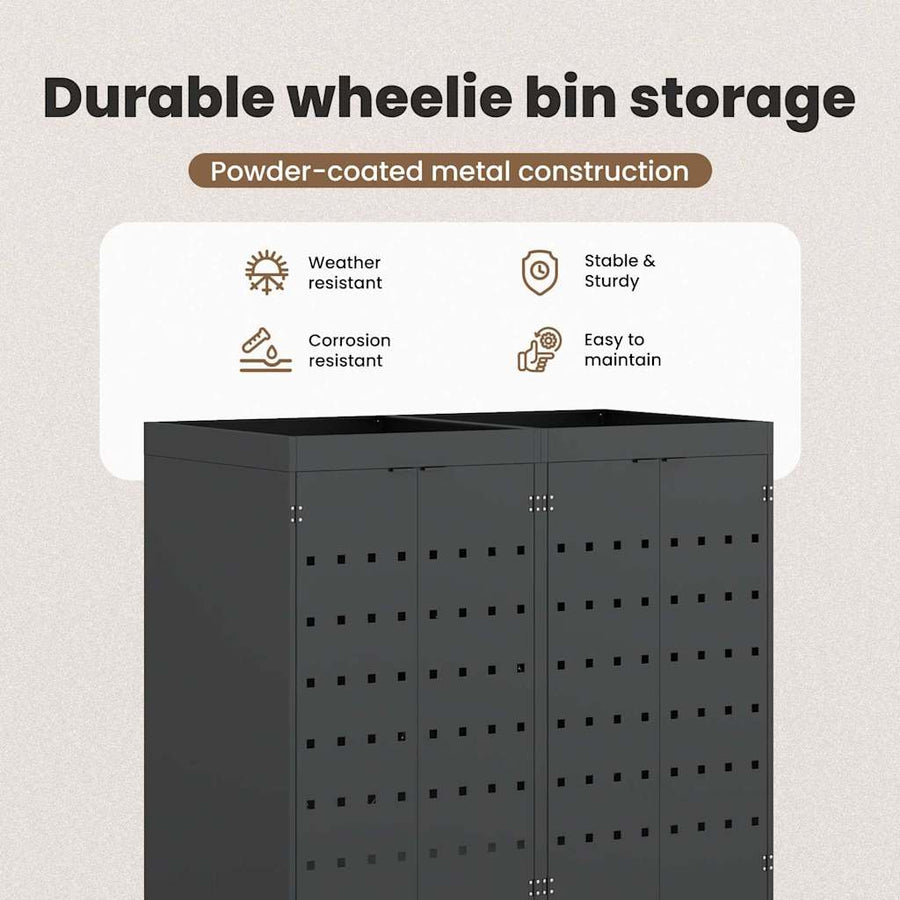Wheelie Bin Storage for 2 Bins Anthracite 136 x 77,5 x 121,5 cm