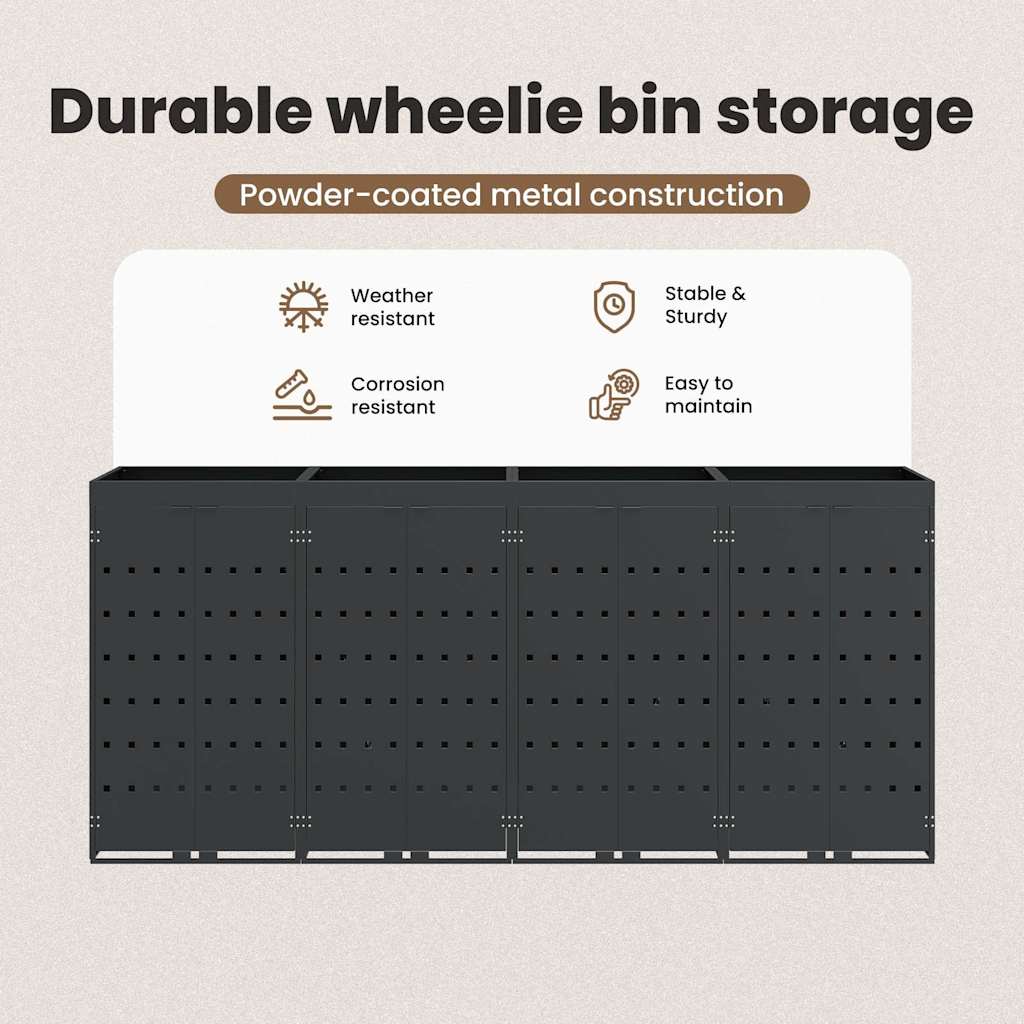 Wheelie Bin Storage for 4 Bins Anthracite 272 x 77,5 x 121,5 cm