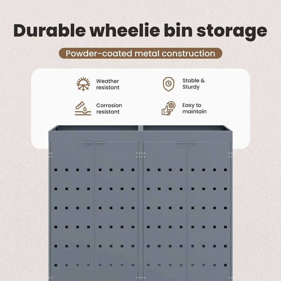 Wheelie Bin Storage for 2 Bins Light Grey 136 x 77,5 x 121,5 cm