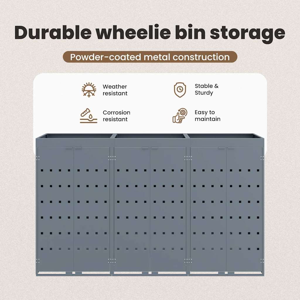 Wheelie Bin Storage for 3 Bins Light Grey 204 x 77,5 x 121,5 cm