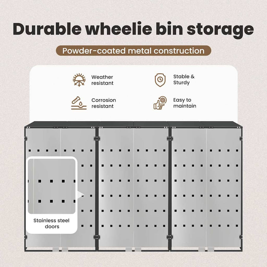 Wheelie Bin Storage for 3 Bins Stainless Steel Anthracite