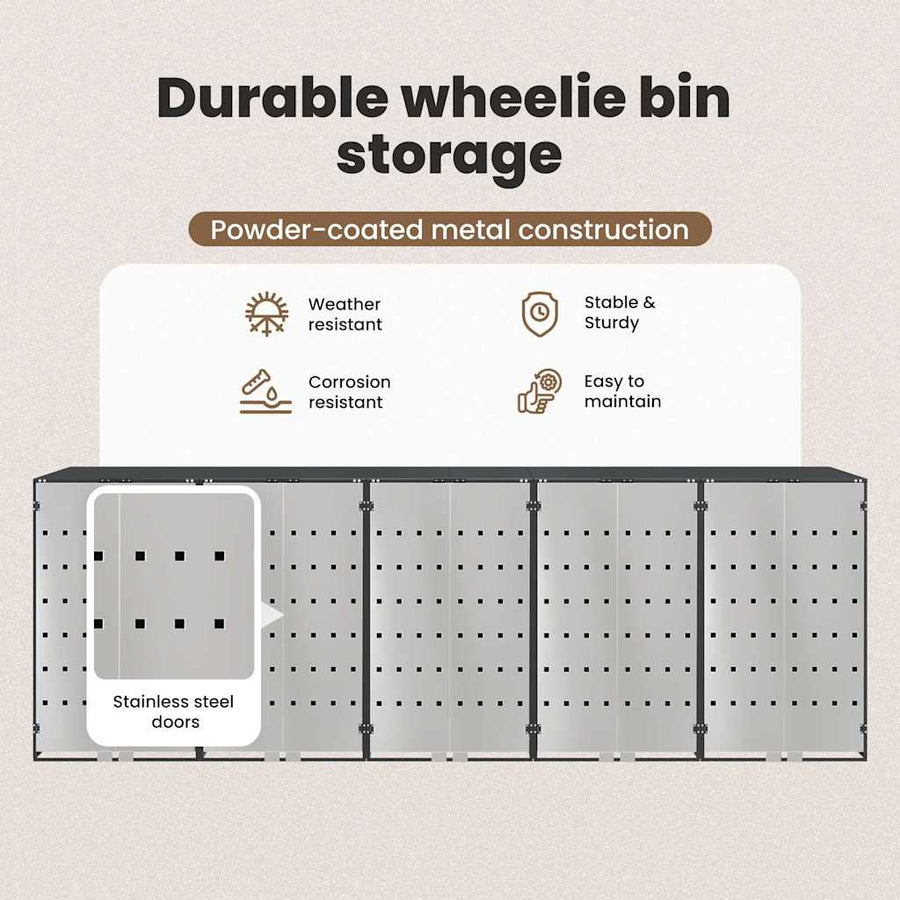 Wheelie Bin Storage for 3 Bins Stainless Steel Anthracite